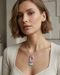 Collar de resina marmolada rosa y turquesa con colgante doble-0