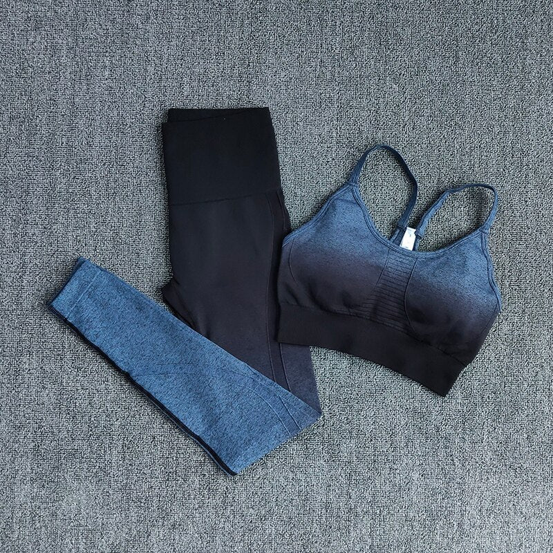 Ombre Gym Set Women Sport Suit Fitness Wear Sportswear Seamless Leggings Padded Sports Bras Yoga Sets Workout Clothing-2