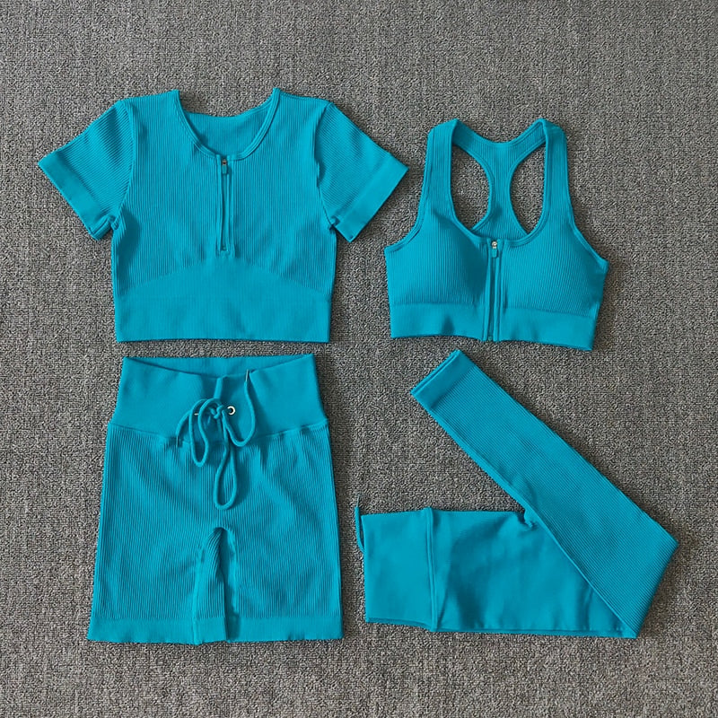 Conjunto Performance™ | Set Deportivo Seamless con Chaqueta, Top y Leggings de Cintura Alta