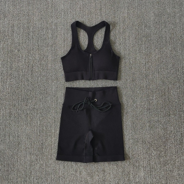 Conjunto Performance™ | Set Deportivo Seamless con Chaqueta, Top y Leggings de Cintura Alta