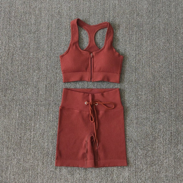 Conjunto Performance™ | Set Deportivo Seamless con Chaqueta, Top y Leggings de Cintura Alta
