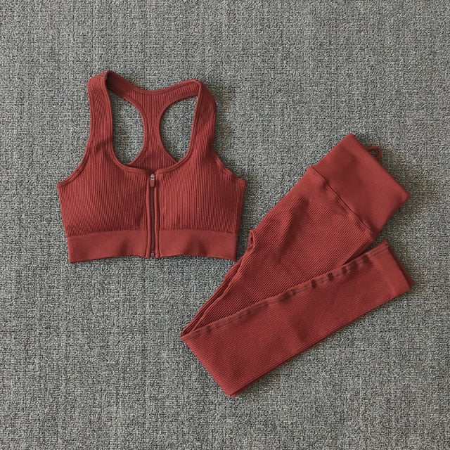 Conjunto Performance™ | Set Deportivo Seamless con Chaqueta, Top y Leggings de Cintura Alta