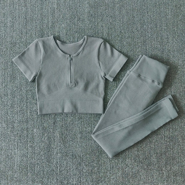 Conjunto Performance™ | Set Deportivo Seamless con Chaqueta, Top y Leggings de Cintura Alta