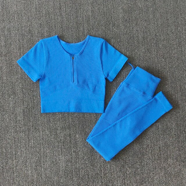 Conjunto Performance™ | Set Deportivo Seamless con Chaqueta, Top y Leggings de Cintura Alta