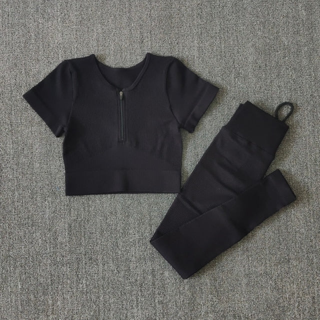 Conjunto Performance™ | Set Deportivo Seamless con Chaqueta, Top y Leggings de Cintura Alta