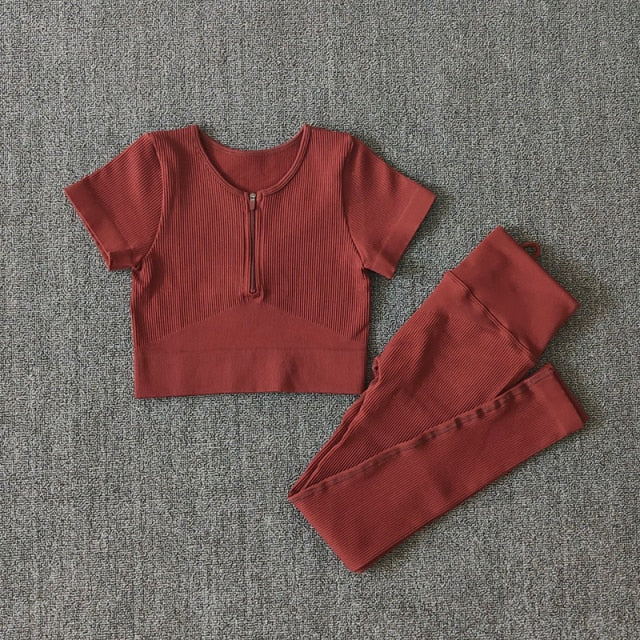 Conjunto Performance™ | Set Deportivo Seamless con Chaqueta, Top y Leggings de Cintura Alta