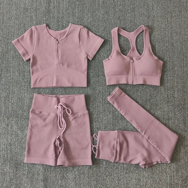 Conjunto Performance™ | Set Deportivo Seamless con Chaqueta, Top y Leggings de Cintura Alta
