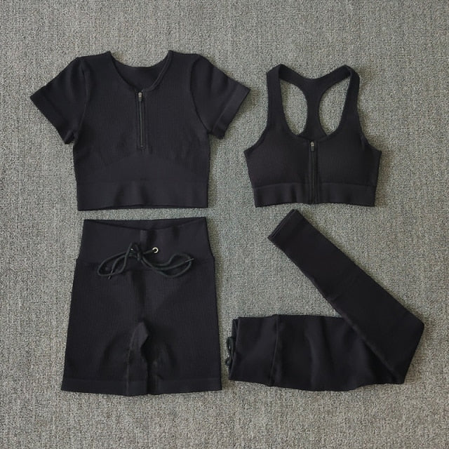 Conjunto Performance™ | Set Deportivo Seamless con Chaqueta, Top y Leggings de Cintura Alta
