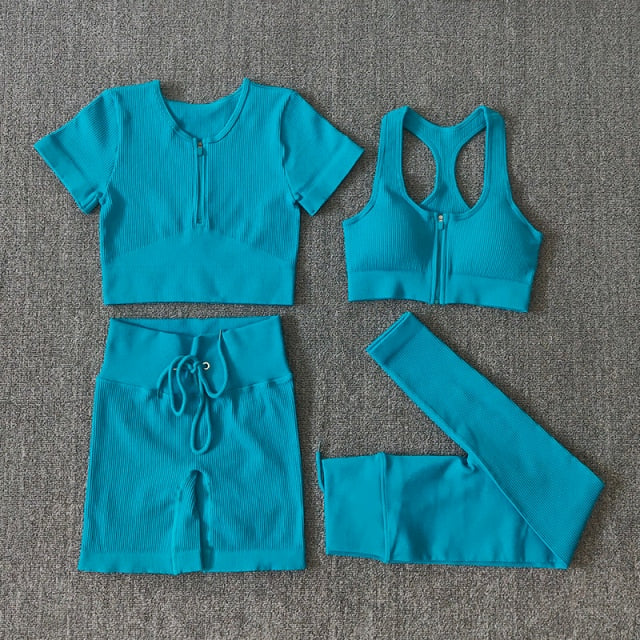 Conjunto Performance™ | Set Deportivo Seamless con Chaqueta, Top y Leggings de Cintura Alta