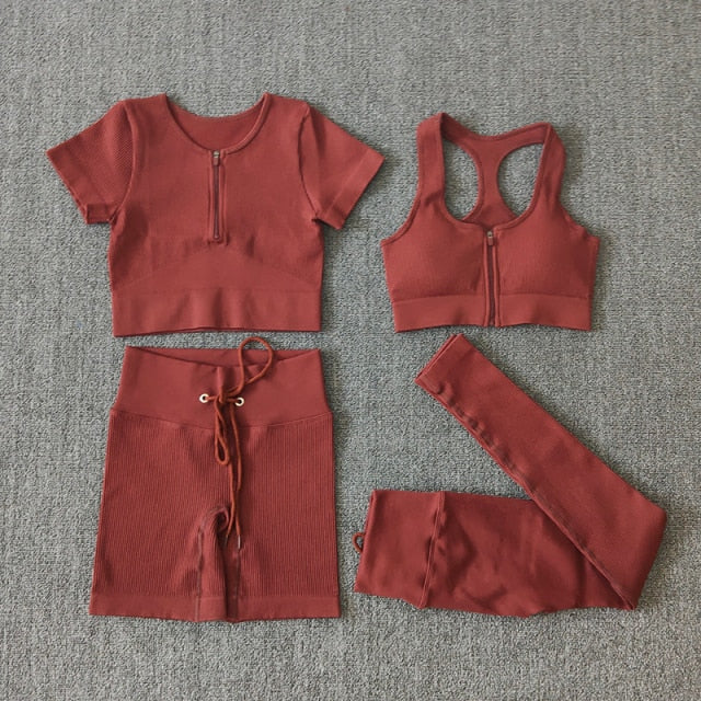 Conjunto Performance™ | Set Deportivo Seamless con Chaqueta, Top y Leggings de Cintura Alta
