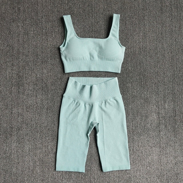 Seamless Women Yoga Set Sports Bra Sports Shorts Fitness Wear Outfit 2 Piece Gym Yoga Sets Workout Suits